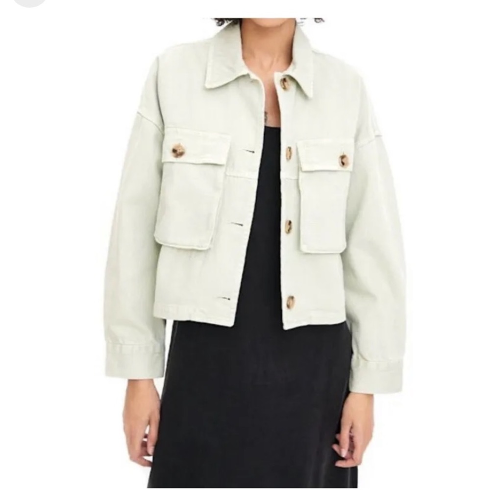 Zara Light Green Cropped Utility Boxy Oversized Jacket Womens Size S